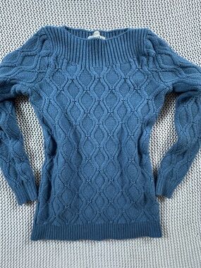 Ann Taylor Soft Blue Diamond Cable Knit Sweater Size S Wool Rabbit Hair Blend